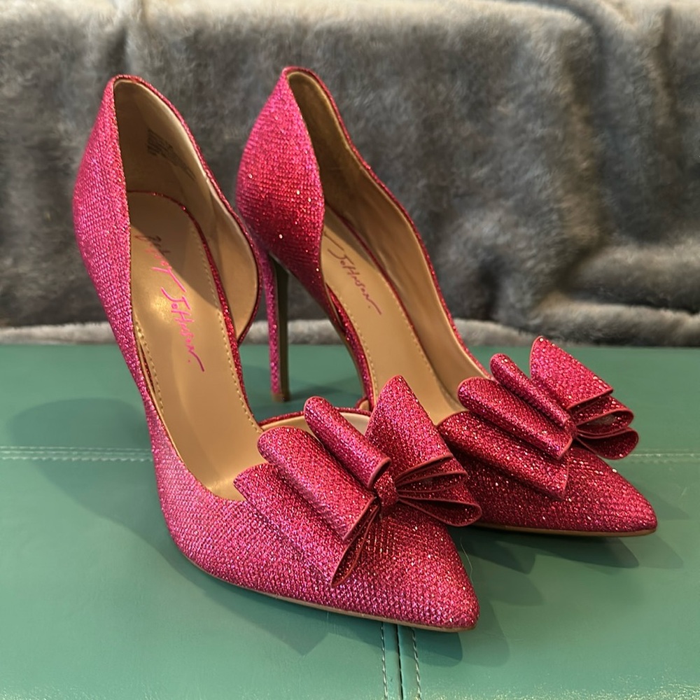 Betsey Johnson pink glitter PRINCE bow d’orsay pumps - 8